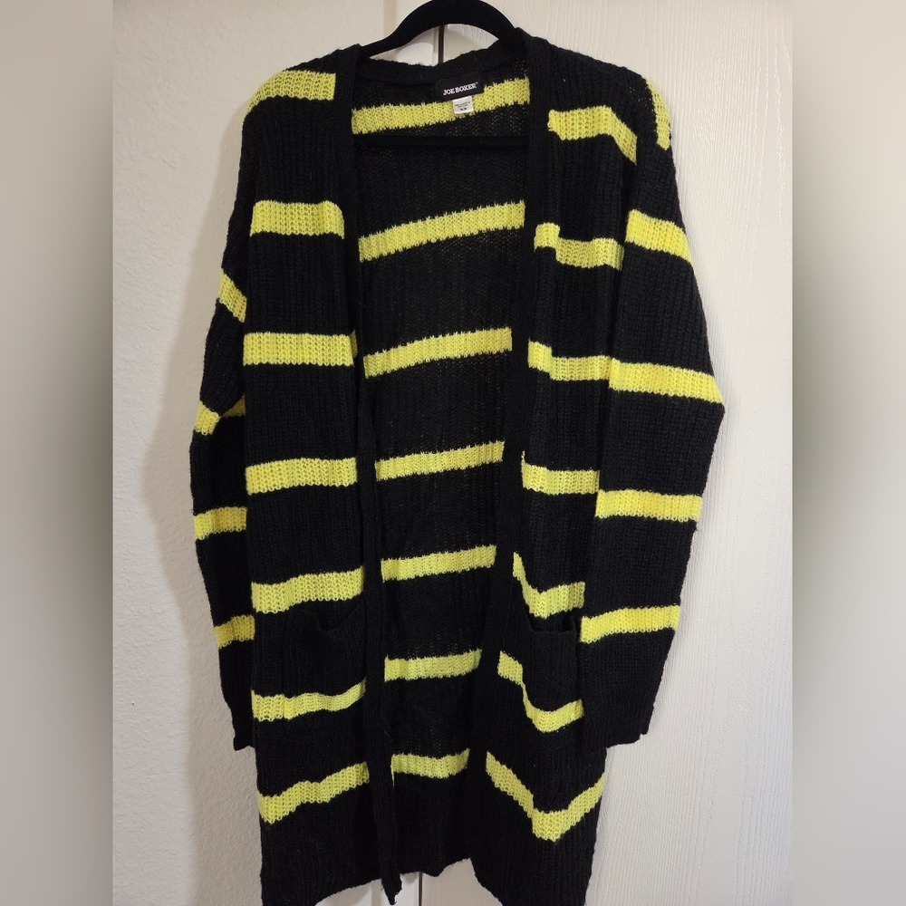 Joe Boxer Black and Yellow Striped Cardigan Sweater